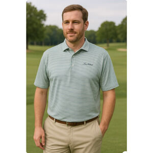 Peter Millar Green Striped Polo Shirt